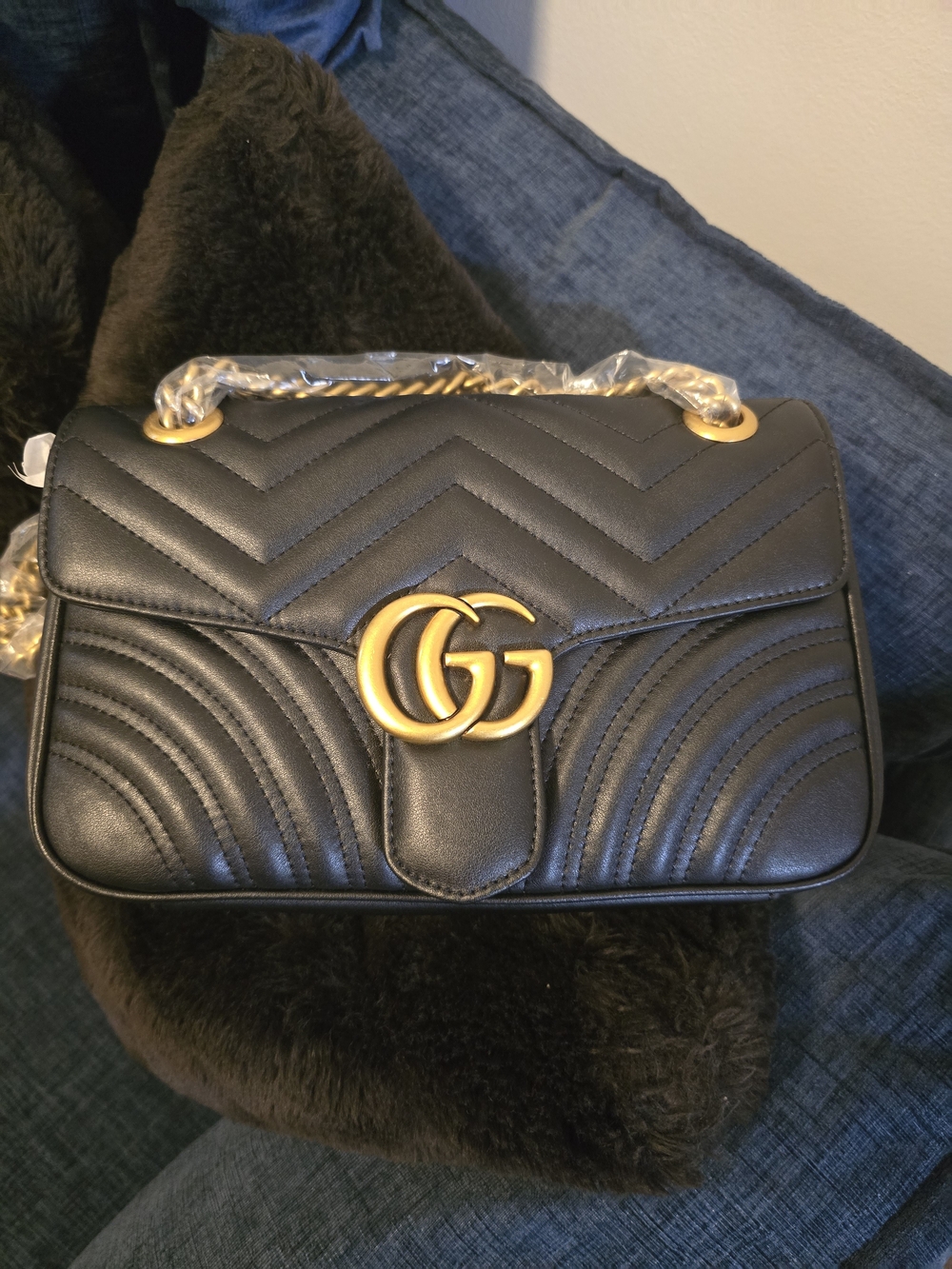 Unbranded/ Black Quilted Shoulder Bag with Gold Hardware - Designer Style